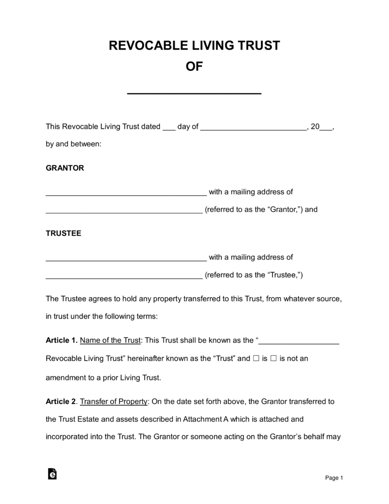 Printable Living Trust Forms Printable Forms Free Online