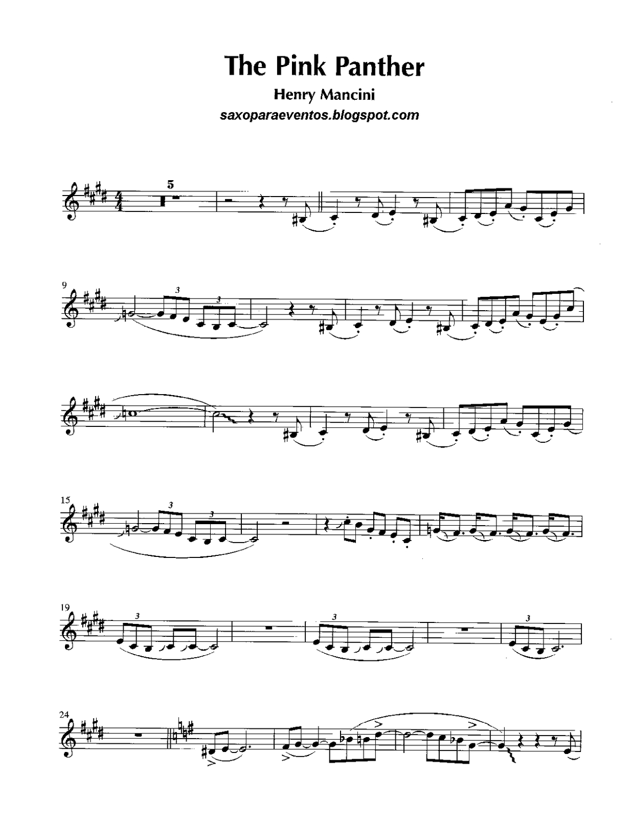 Free Printable Trumpet Sheet Music Pink Panther | Free Printable