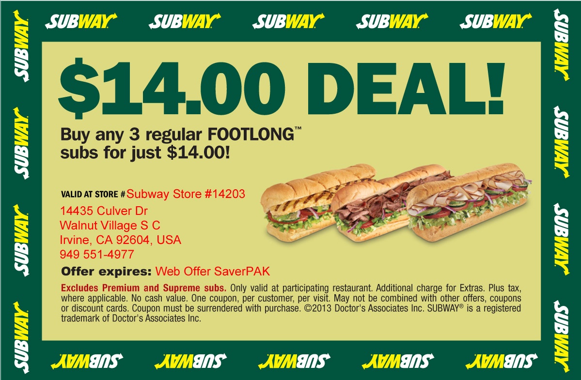 Free Subway Subs Coupons / Best Contract Phone Deals For Bad Credit - Free Printable Subway Coupons 2017