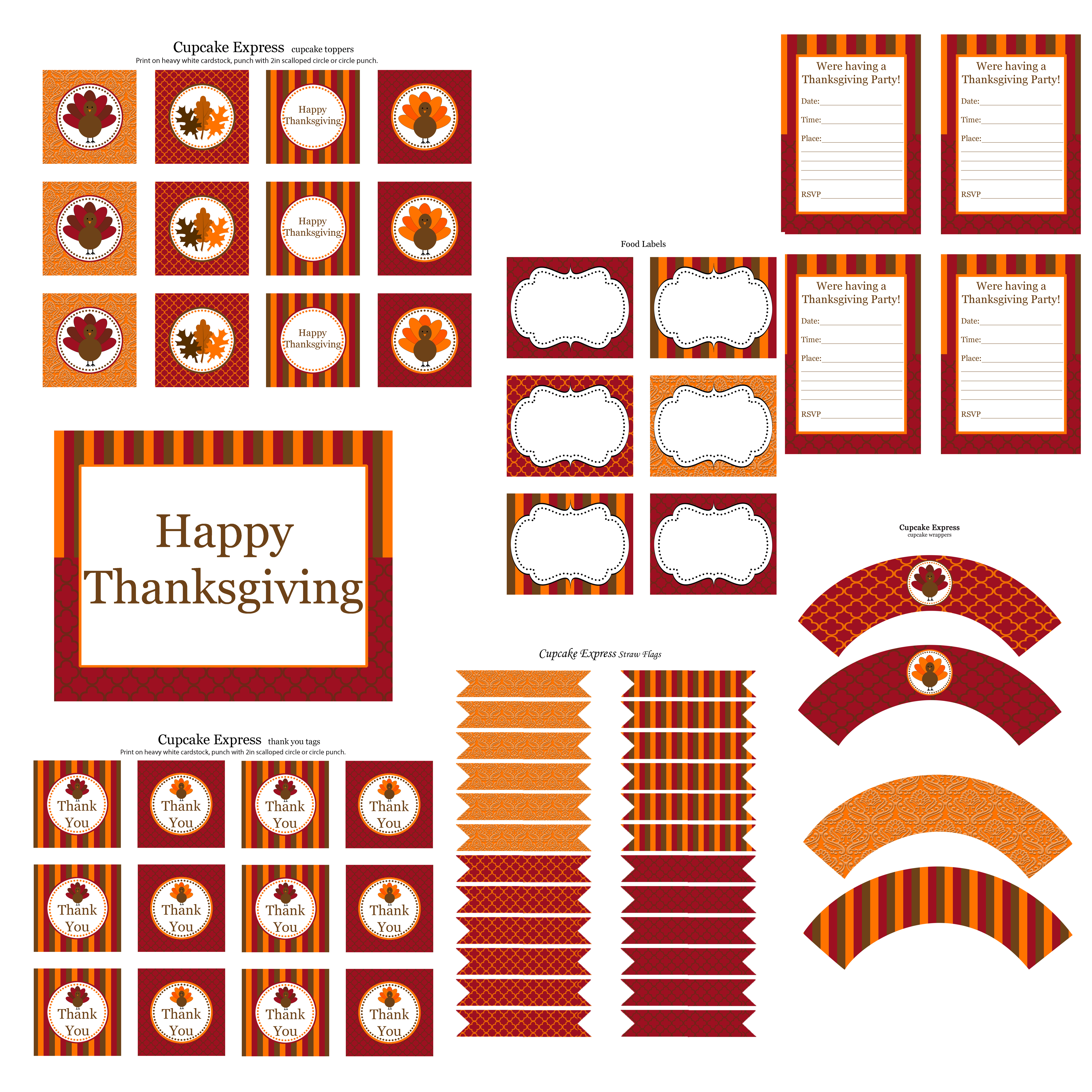 Free Thanksgiving Party Printables From Cupcake Express | Catch My Party - Cupcake Flags Printable Free