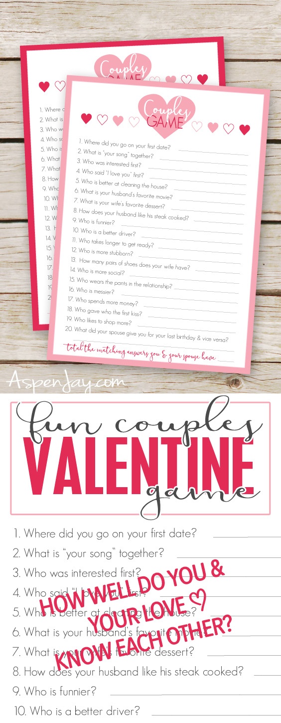Free Valentines Couples Game Cards - Aspen Jay - Free Valentine Printable Cards For Husband
