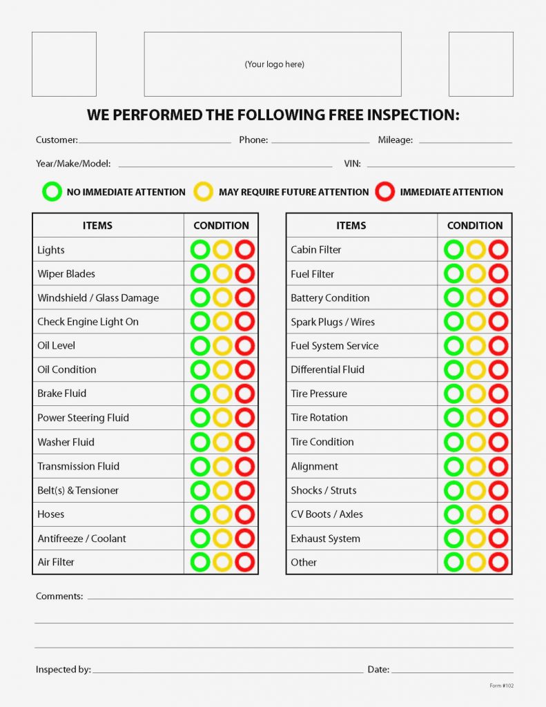 Free Vehicle Inspection Checklist Kairo 11Terrains Form Information 