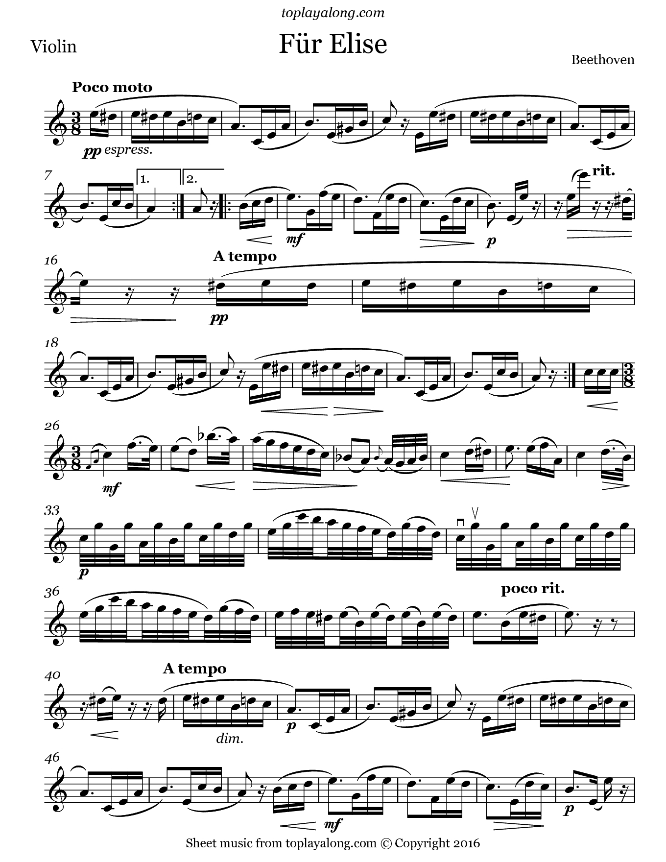 Für Elisebeethoven. Free Sheet Music For Violin. Visit - Free Printable Piano Sheet Music Fur Elise