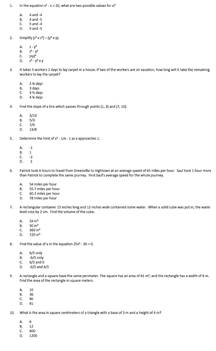 ged math practice questions pdf