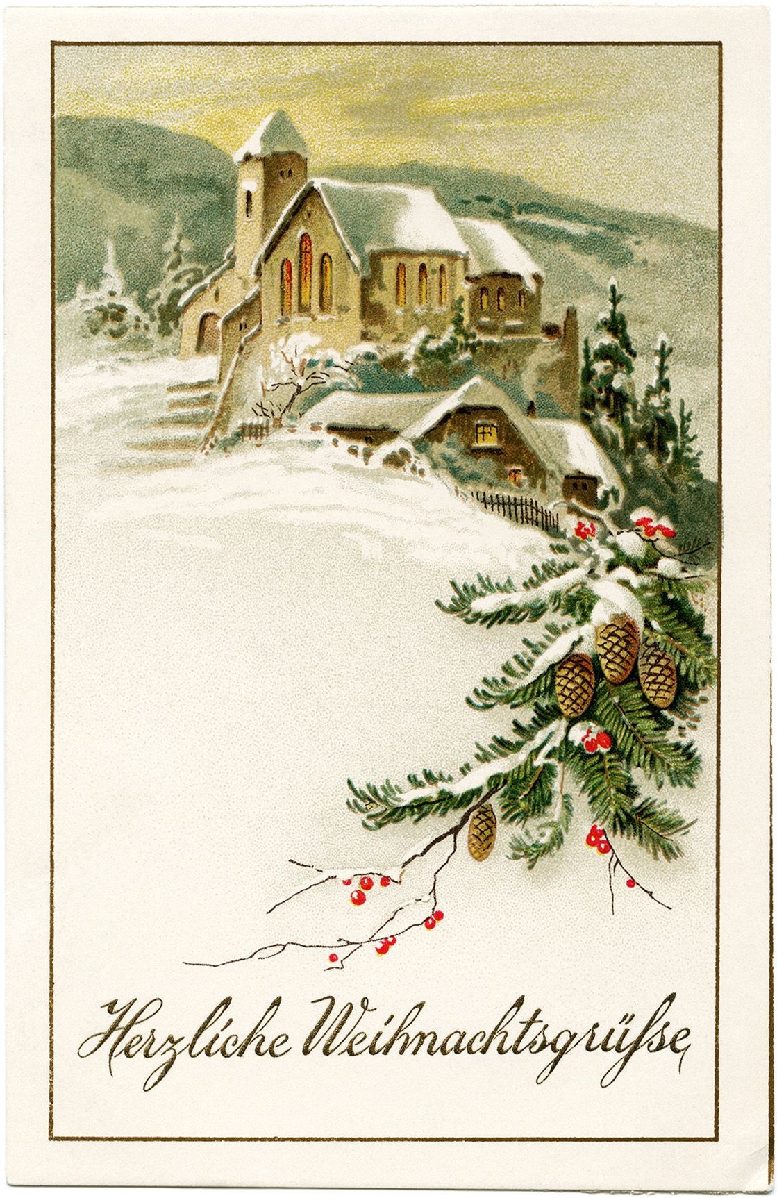 German Christmas Postcard, Vintage Christmas Clip Art, Snowy Winter - Free Printable German Christmas Cards