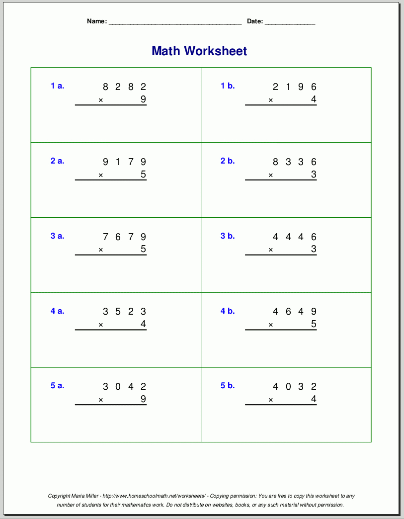 Free Printable Multiplication Worksheets For 4th Grade