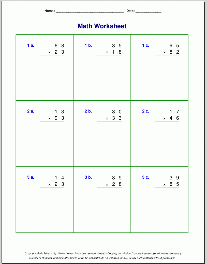 Free Grade 4 Multiplication Worksheets