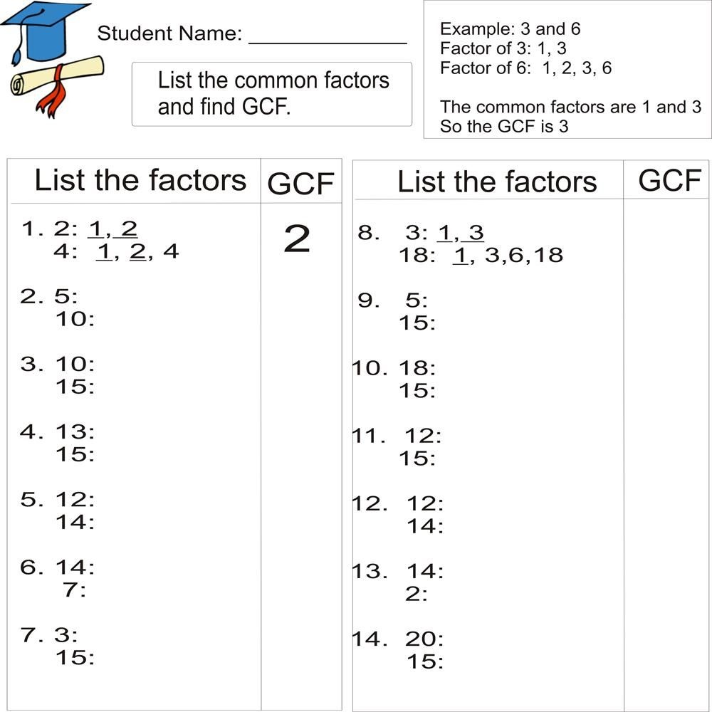 Gcf Of Numbers Worksheet