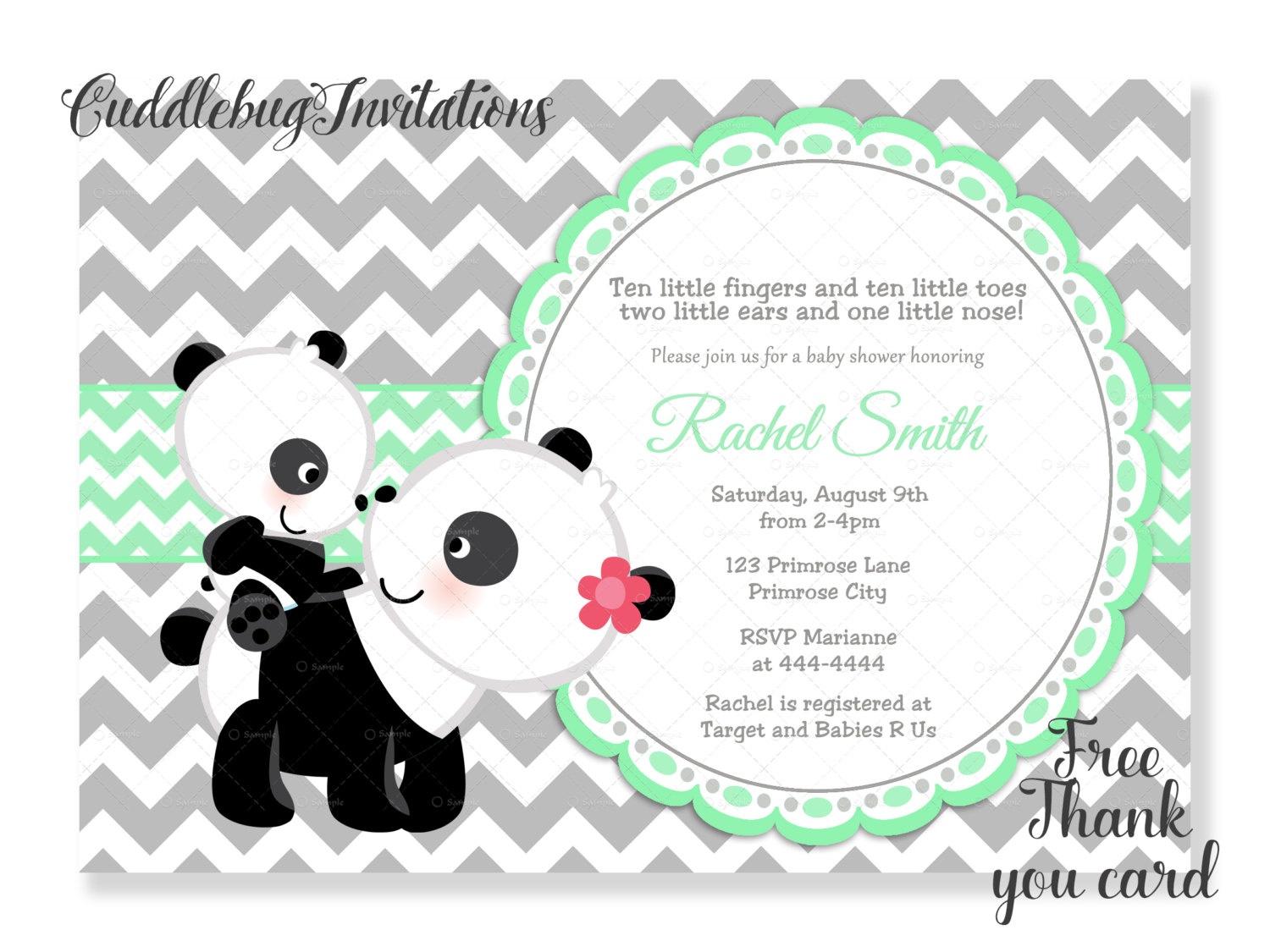 Green Panda Bear Baby Shower Invitation Baby Panda Shower | Etsy - Panda Bear Invitations Free Printable