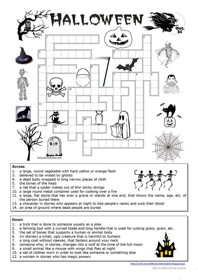 Halloween Crossword Worksheet - Free Esl Printable Worksheets Made - Halloween Crossword Printable Free
