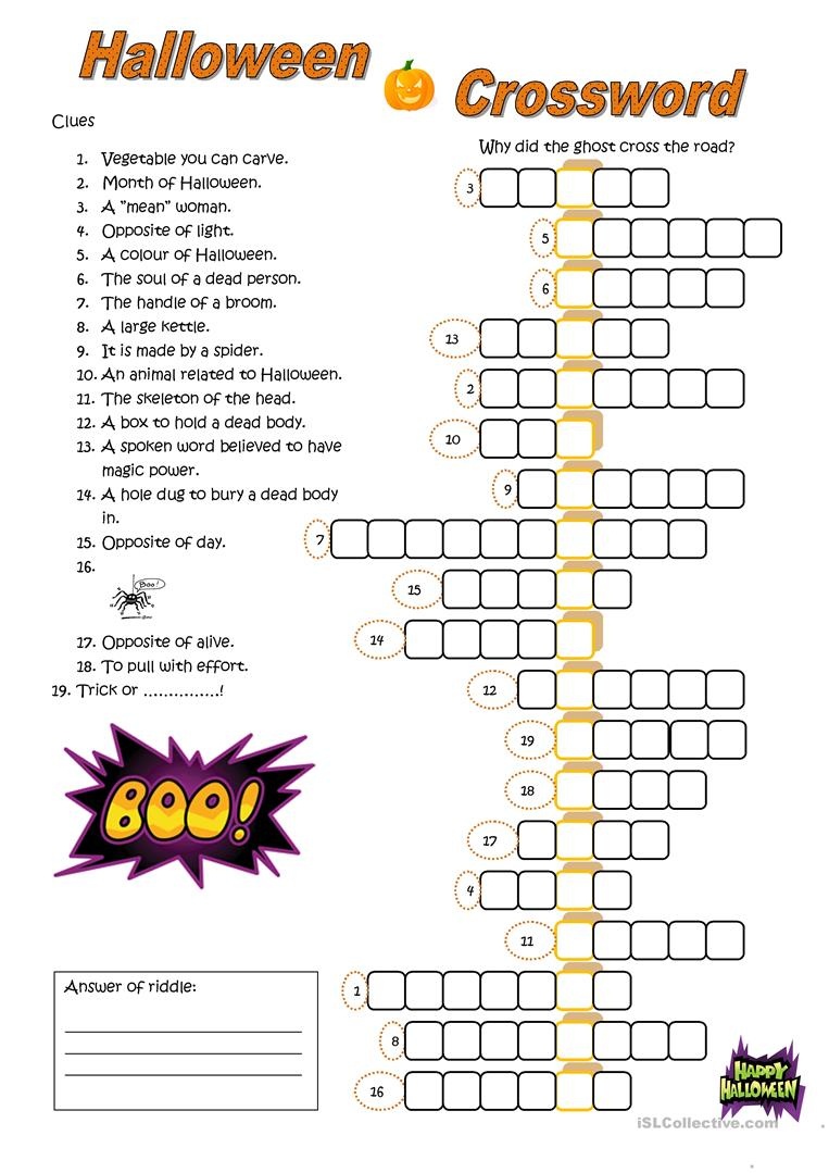 Halloween Crossword Worksheet - Free Esl Printable Worksheets Made - Halloween Puzzle Printable Free