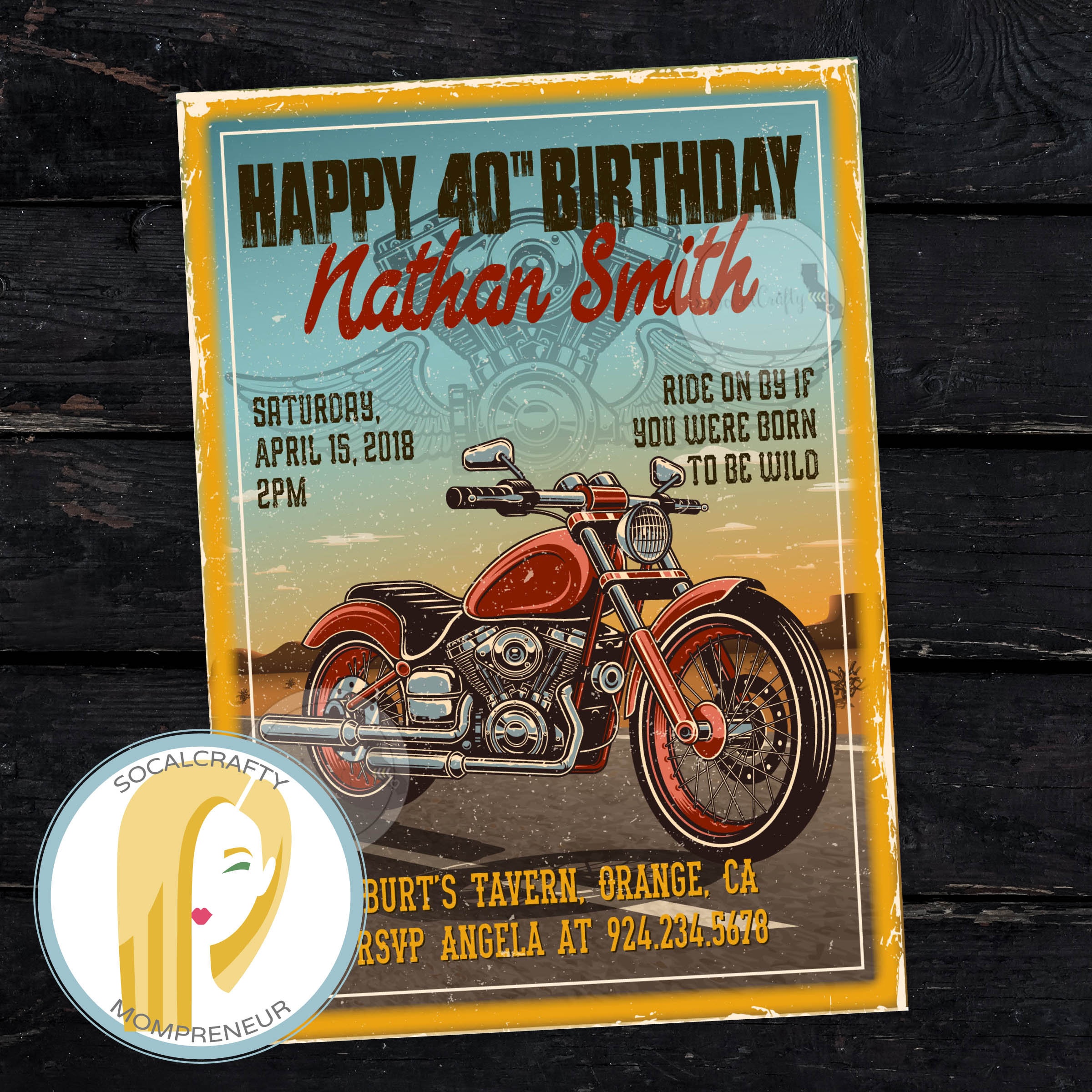 Harley Davidson Birthday Party Invitation Motorcycle Etsy 