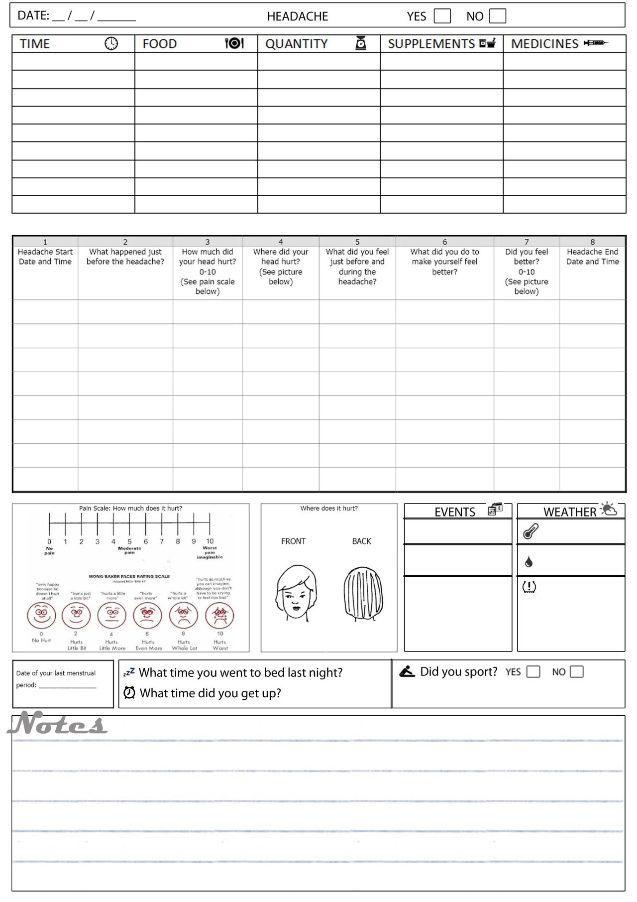 Headache Diary - Free Printable. Useful For Tracking Down Possible - Free Printable Headache Diary