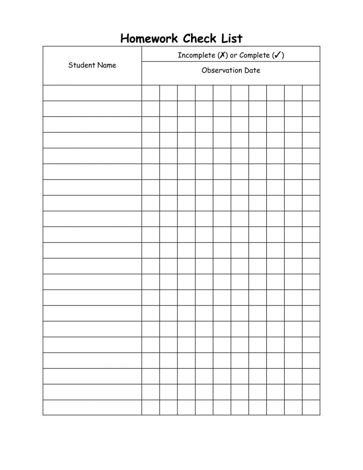 Homework Checklist | Homework Check List Incomplete X Or Complete T ...