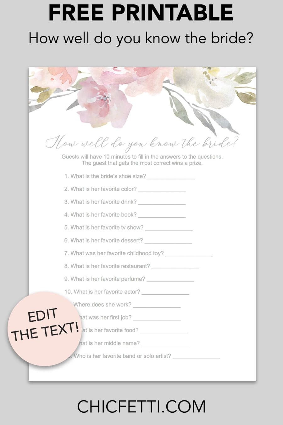 How Well Do You Know The Bride Printable Game (Blush Floral - How Well Do You Know The Bride Free Printable