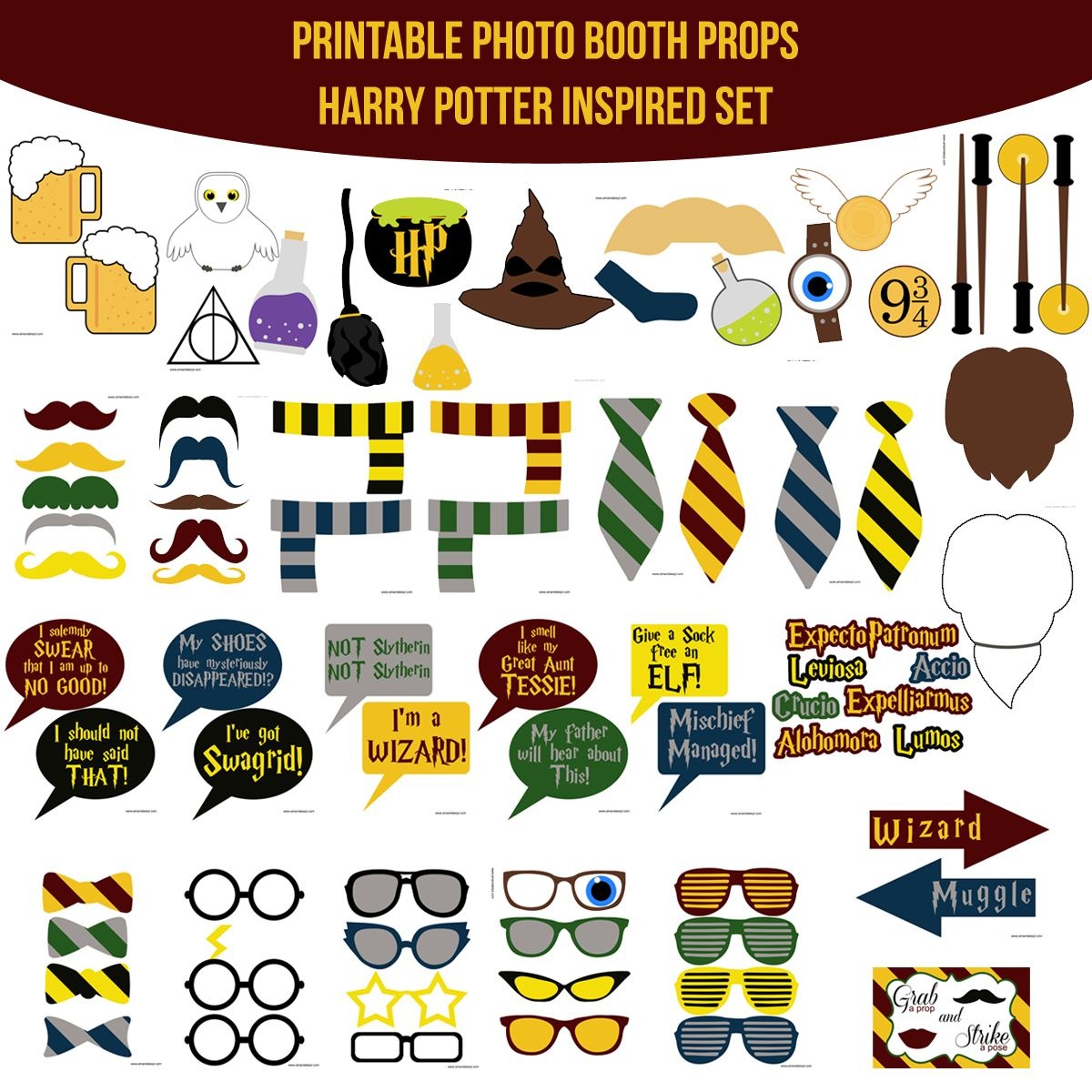 Instant Download Harry Potter Inspired Printable Photo Booth Prop - Free Printable Harry Potter Clip Art