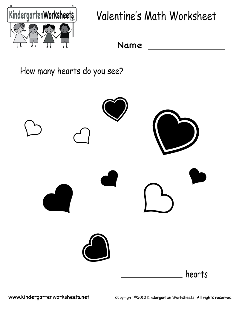 Kindergarten Valentine's Day Math Worksheet Printable | Valentine's - Free Printable Valentine Math Worksheets