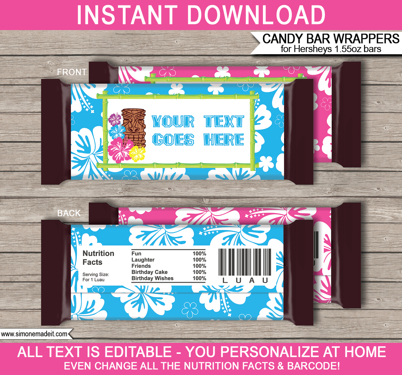 Luau Hershey Candy Bar Wrappers Personalized Candy Bars Free 