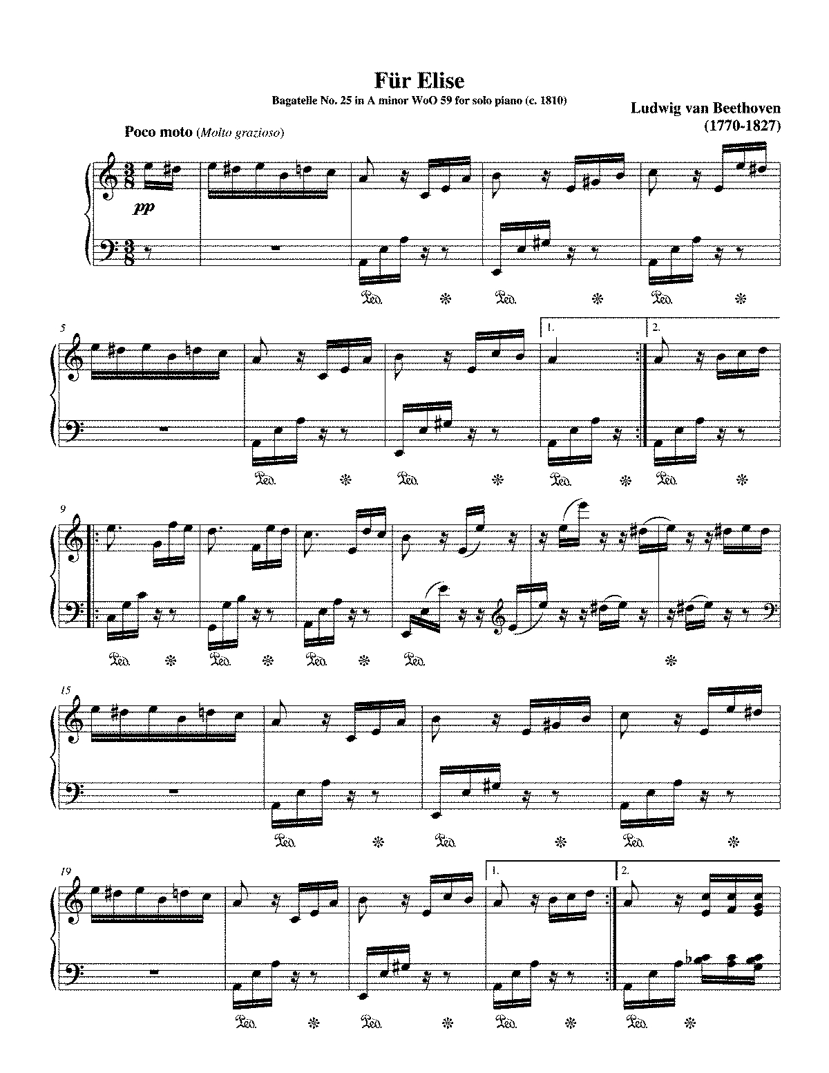 Free Printable Piano Sheet Music Fur Elise Free Printable