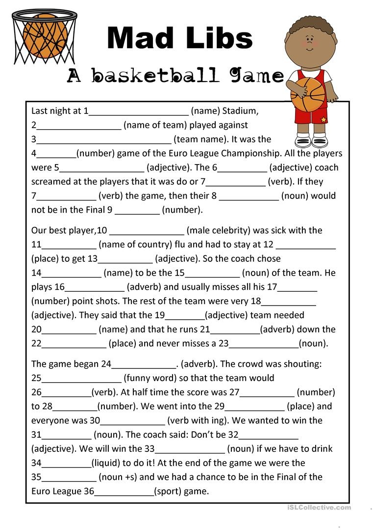 Mad Libs Basketball Game Worksheet - Free Esl Printable Worksheets - Free Printable Mad Libs For Middle School Students