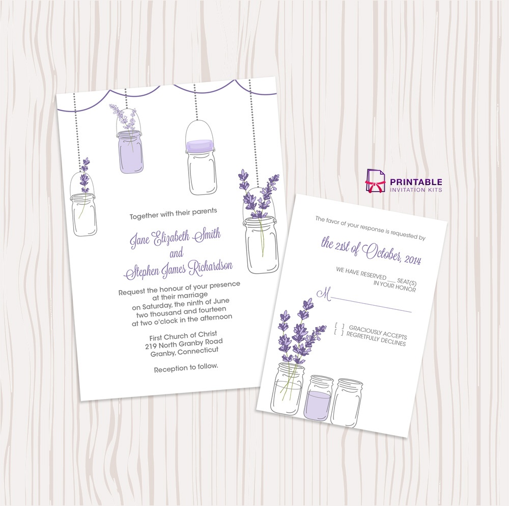 Mason Jar And Lavender Invitation And Rsvp Set ← Wedding Invitation - Free Mason Jar Wedding Invitation Printable Templates