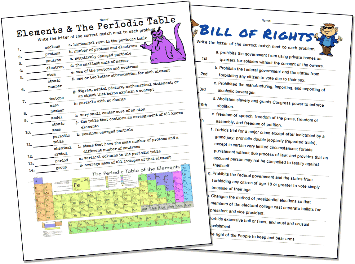 Match Up Worksheet Maker