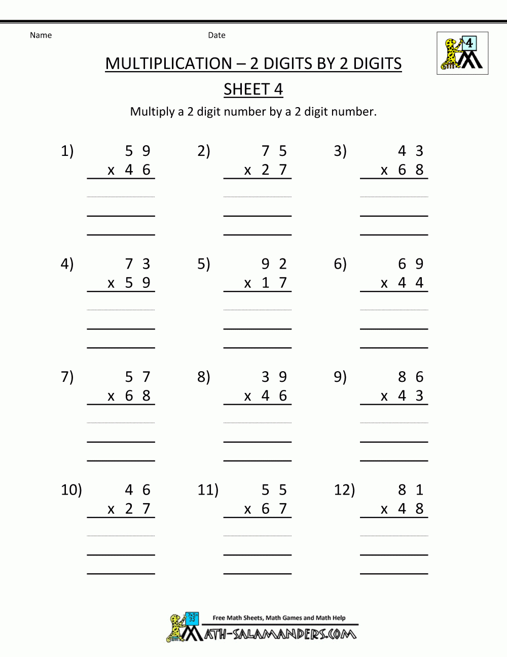 Free Printable Multiplication Worksheets For 4Th Grade Free Printable