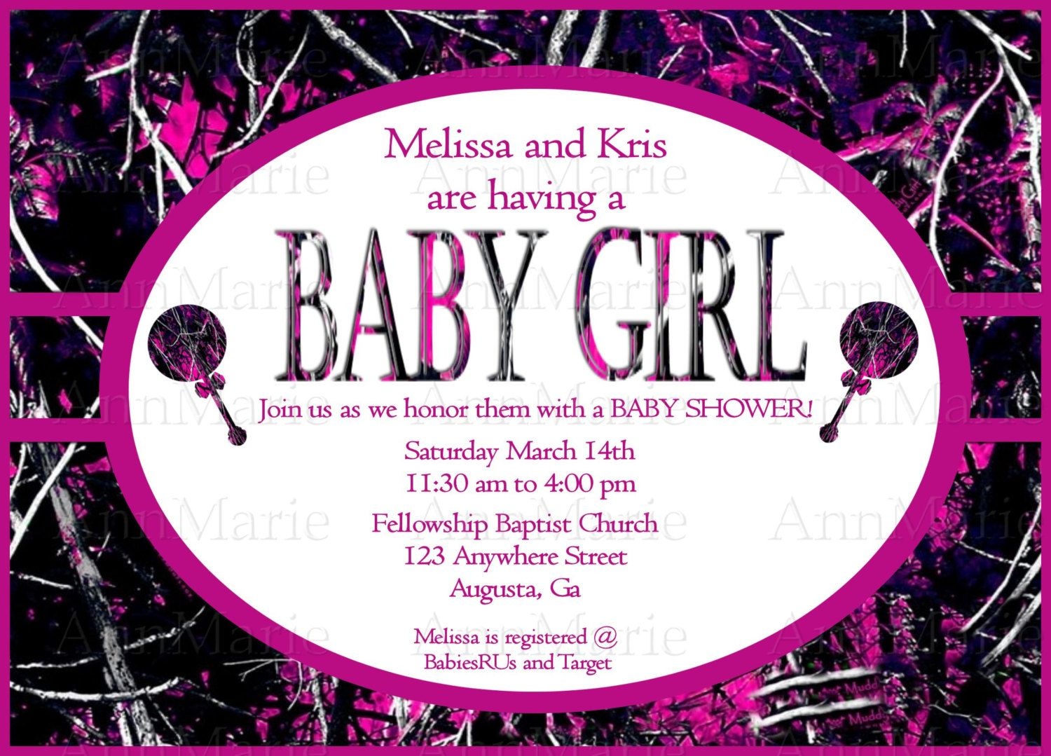 Muddy Girl Camo Baby Girl Shower Invitation, Pink Muddy Girl Baby - Free Printable Camo Baby Shower Invitations