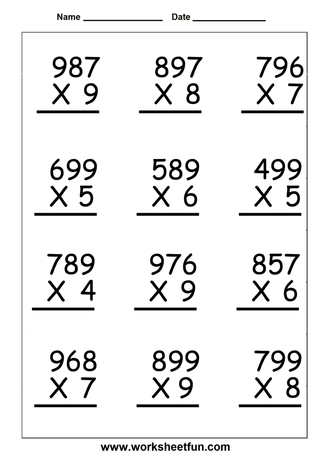 Free Printable Multiplication Worksheets For 6th Graders