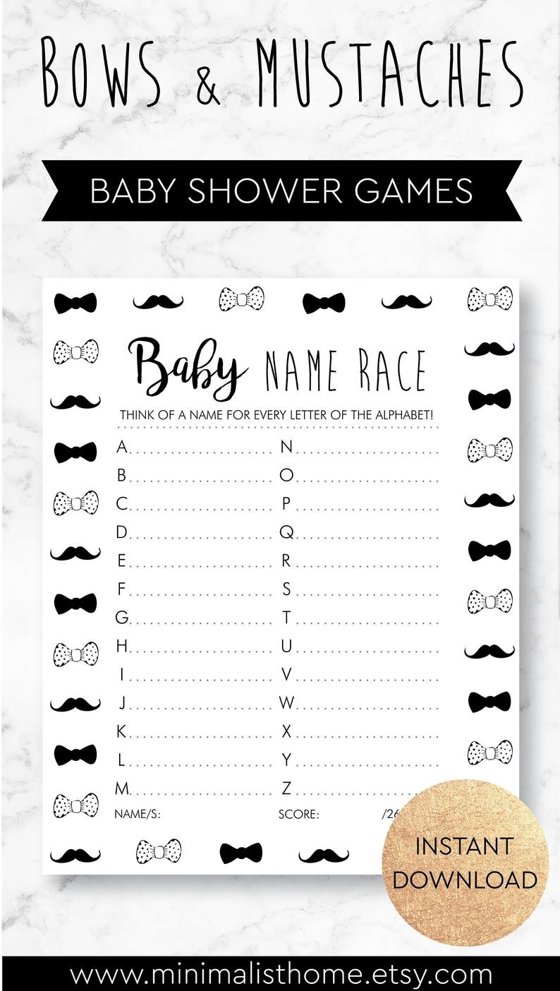 Mustache Baby Shower Decorations Baby Name Race Printable | Etsy - Baby Name Race Free Printable