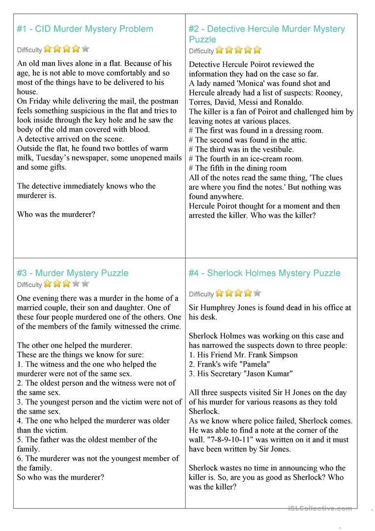 Mystery Riddles Game Worksheet - Free Esl Printable Worksheets Made - Free Printable Detective Games