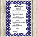 Navy Modern What's In Your Cellphone Baby Shower Games   What's In Your Phone Baby Shower Game Free Printable