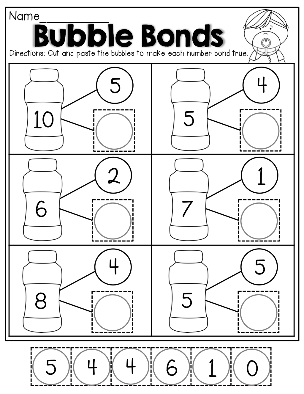 Number Bubble Bonds (Cut And Paste) | Kindergarten Activities - Free Printable Number Bond Template