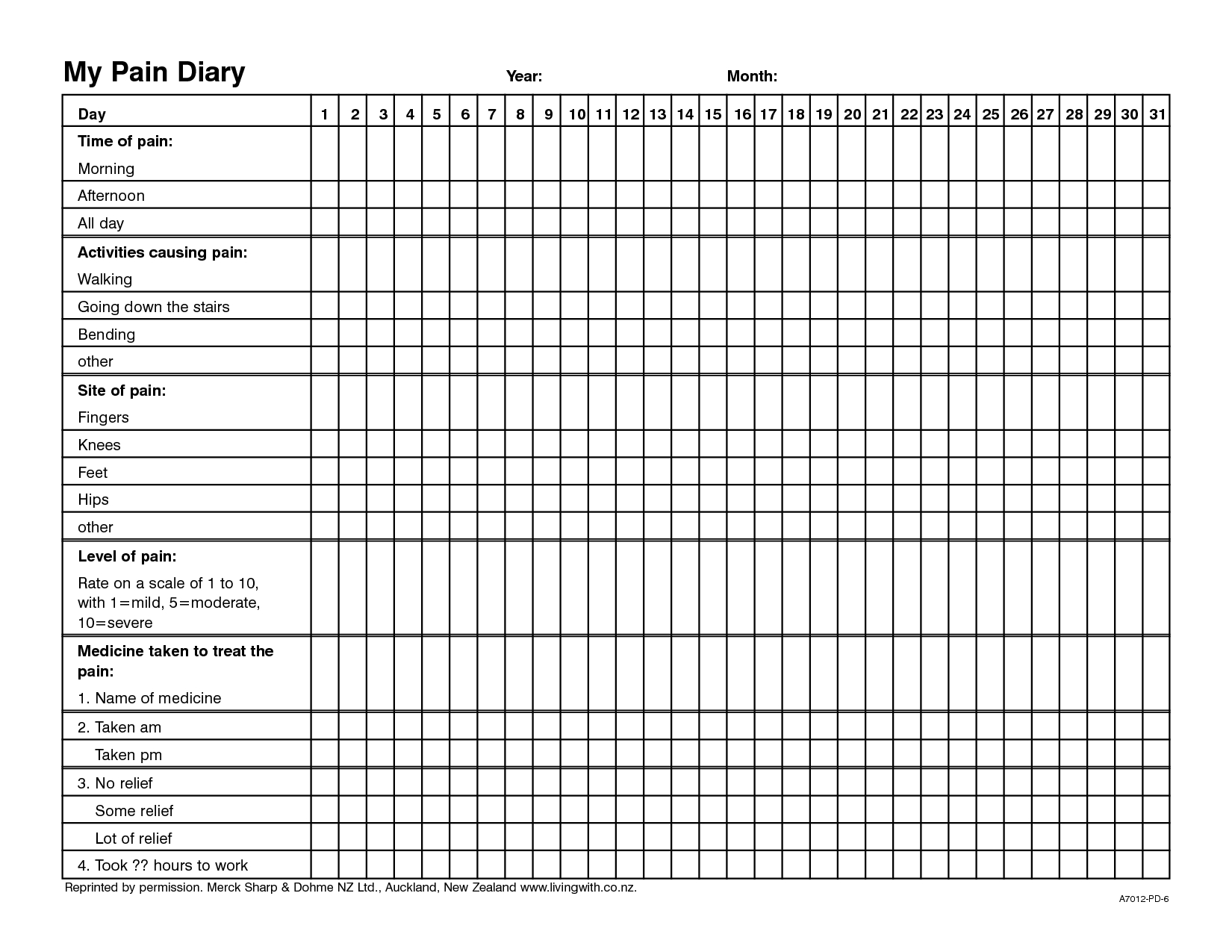 Pain Log Template | A7012-Pd-6 My Pain Diary | Planners | Headache - Free Printable Headache Diary