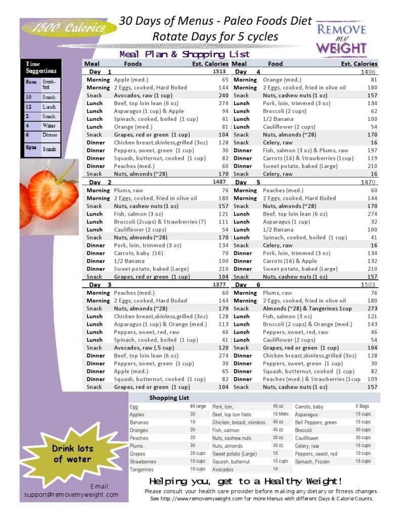 Paleo Diet 30 Day 1500 Calories A Day Meal Plan To Lose Weight - Free Printable Meal Plans For Weight Loss