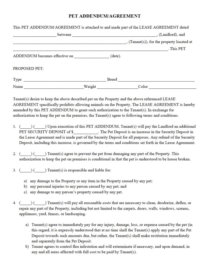 Pet Addendum/agreement Pdf | Property Management Forms In 2019 - Free ...