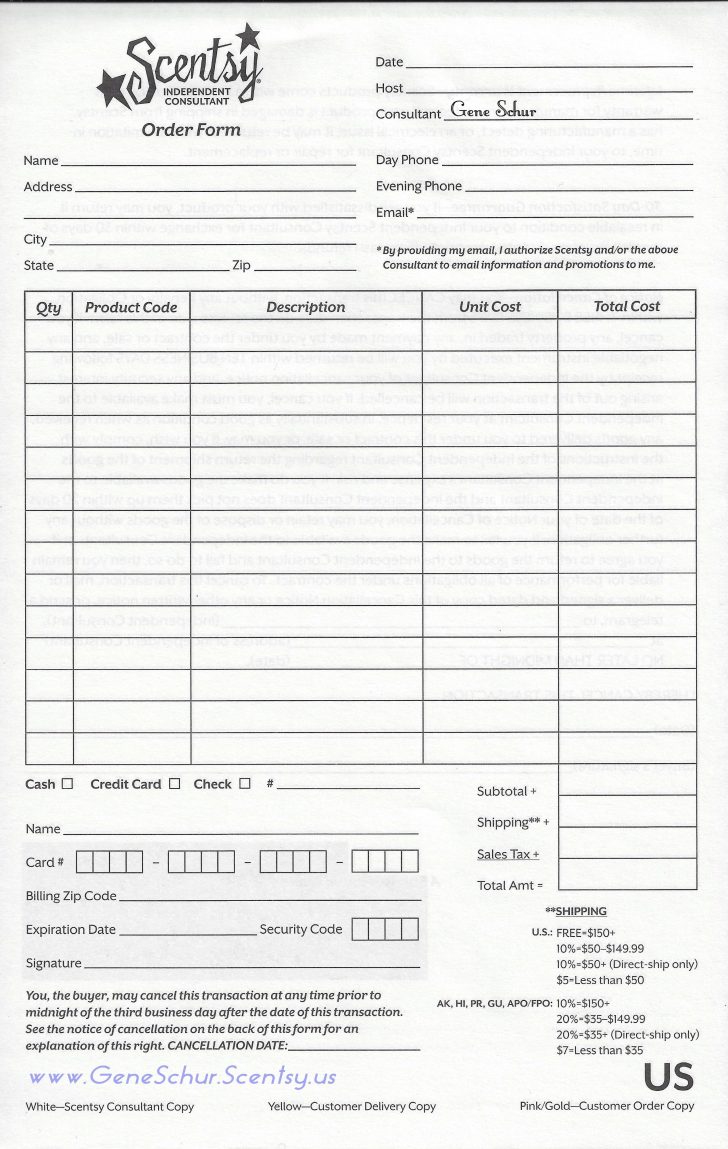 Free Printable Scentsy Order Forms