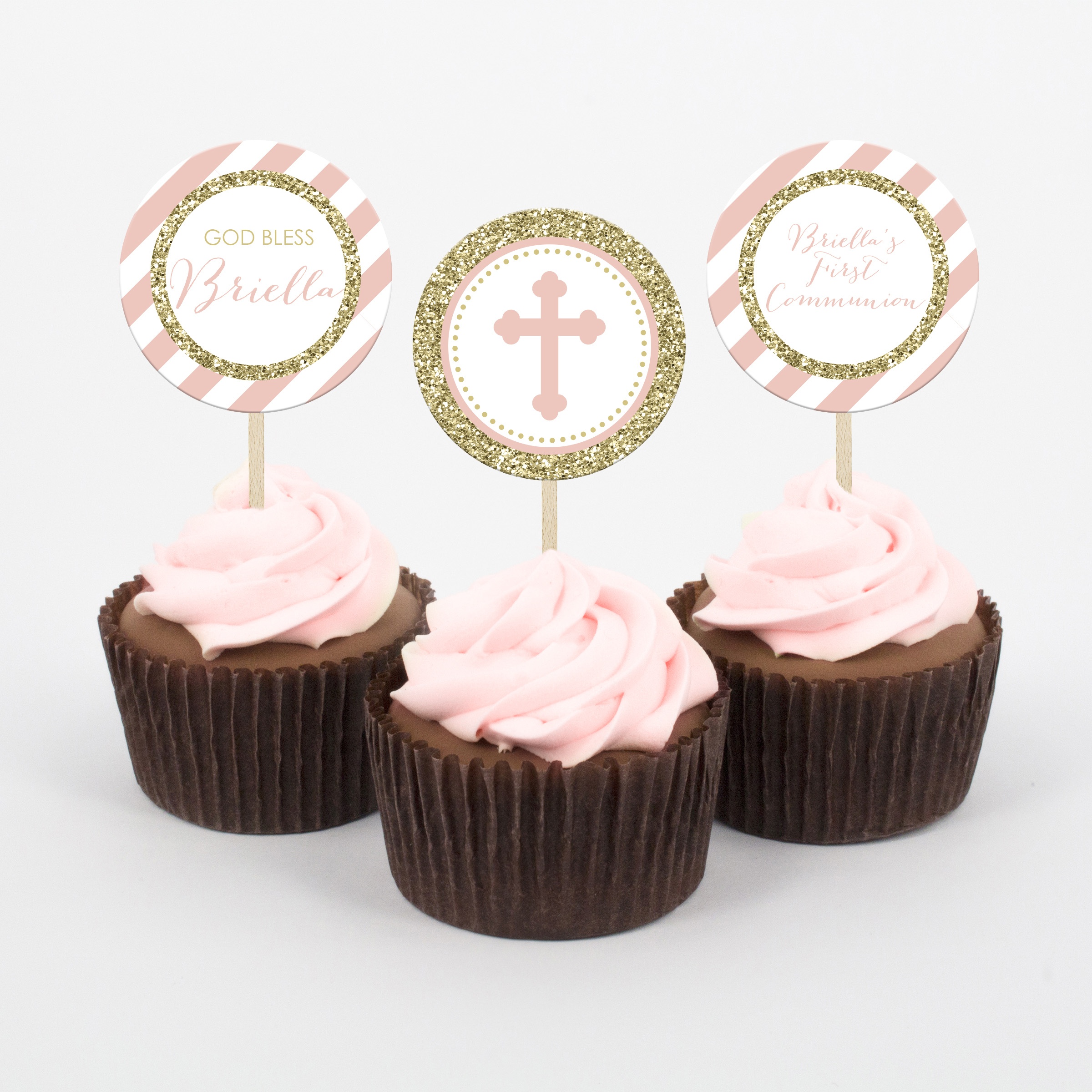 Pink And Gold First Communion Cupcake Topper - Printable Studio - Free Printable First Communion Cupcake Toppers