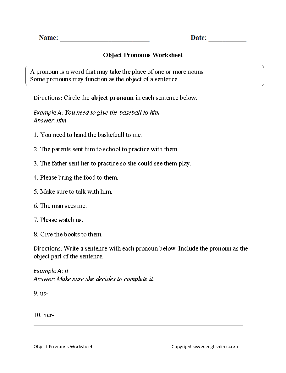 Free Printable Pronoun Worksheets For Preschool