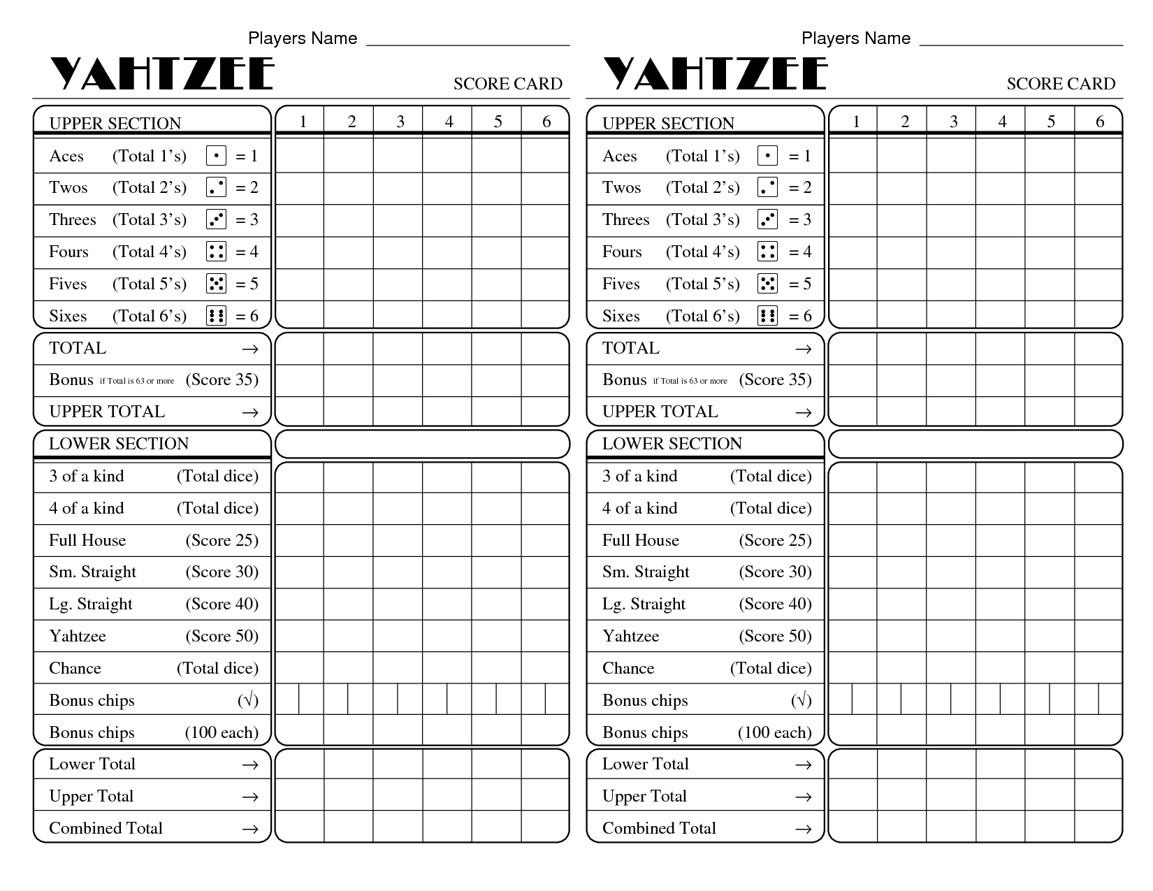 Yahtzee Online Printable Yahtzee Score Sheet Free Printable Yahtzee 