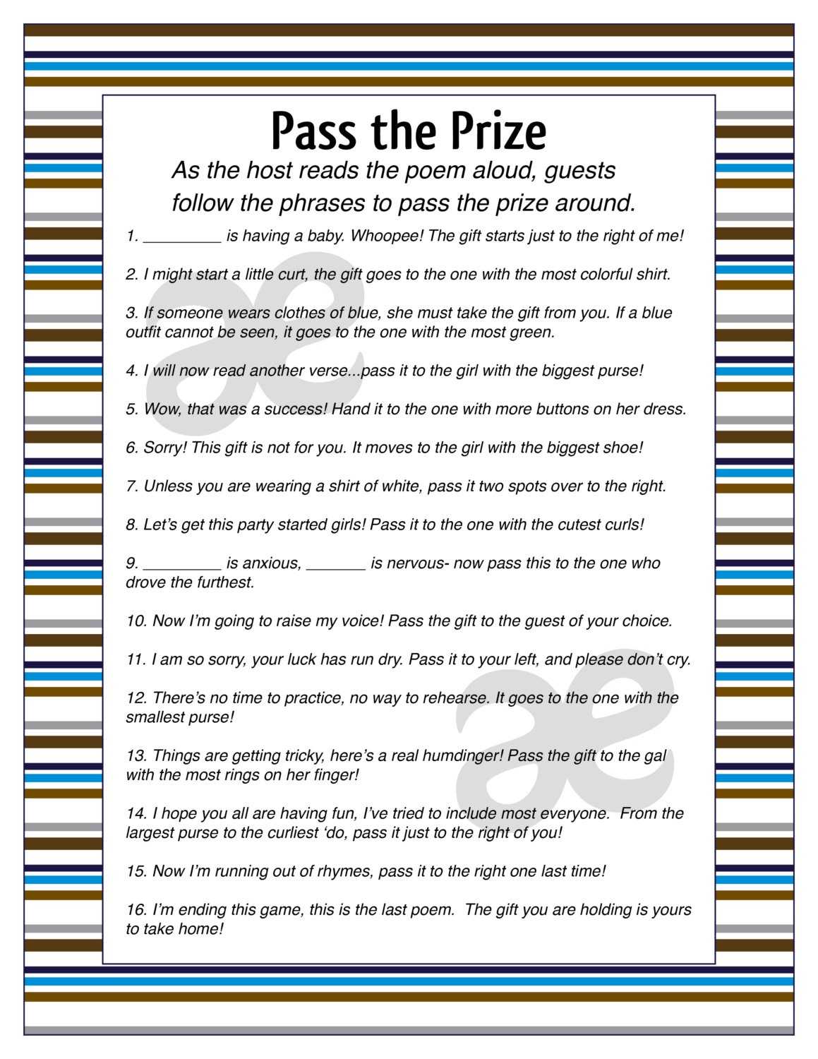 Printable Baby Boy Shower Activity: Pass The Prize Instant | Etsy - Pass The Prize Baby Shower Game Free Printable