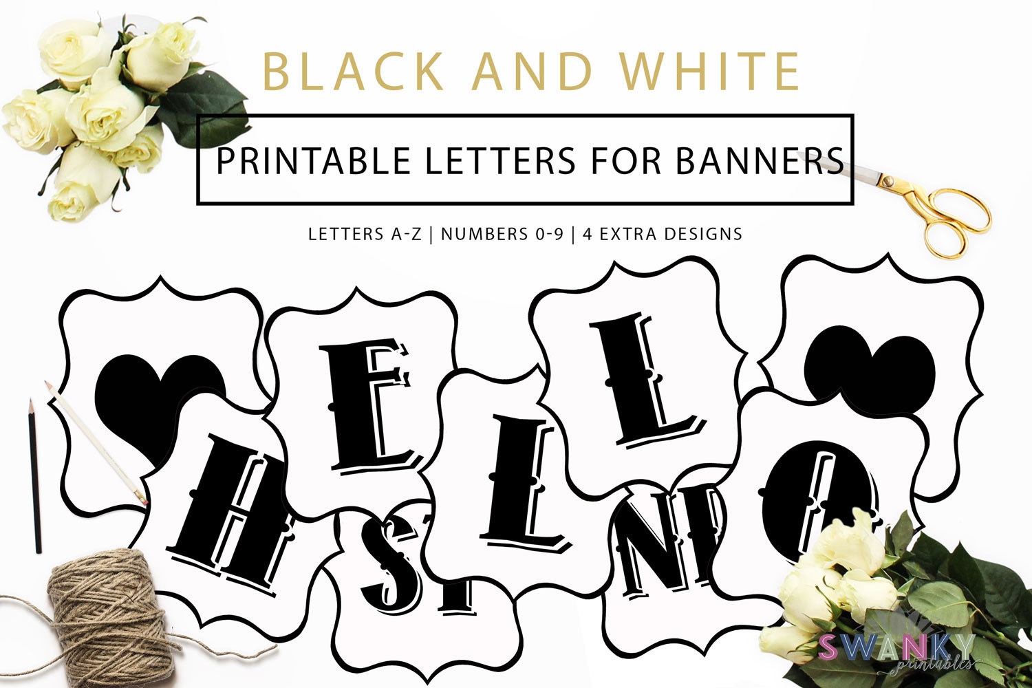 Printable Banner Letters Black And White Letters Make Your | Etsy - Diy Swank Free Printable Letters