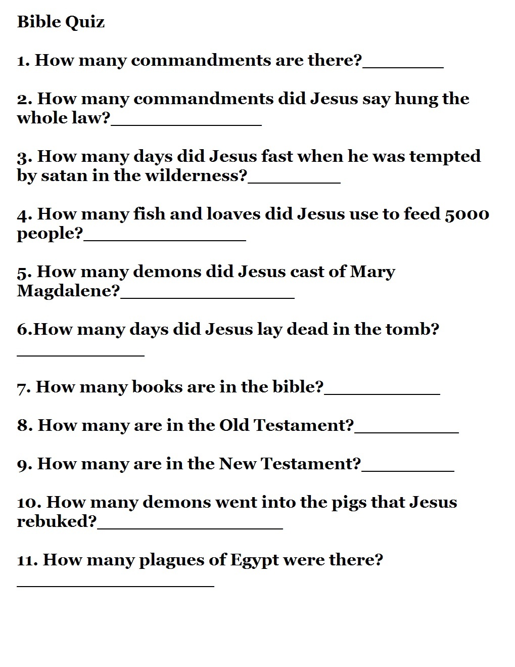 Printable Bible Quizzes - Free Printable Bible Trivia Questions And Answers