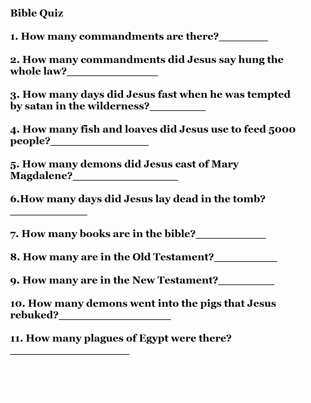 Printable Bible Trivia Questions Customize and Print
