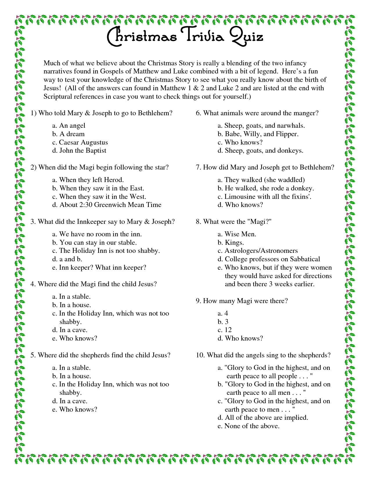 Printable Christmas Trivia Questions And Answers | Christmas Party - Free Printable Trivia Questions And Answers