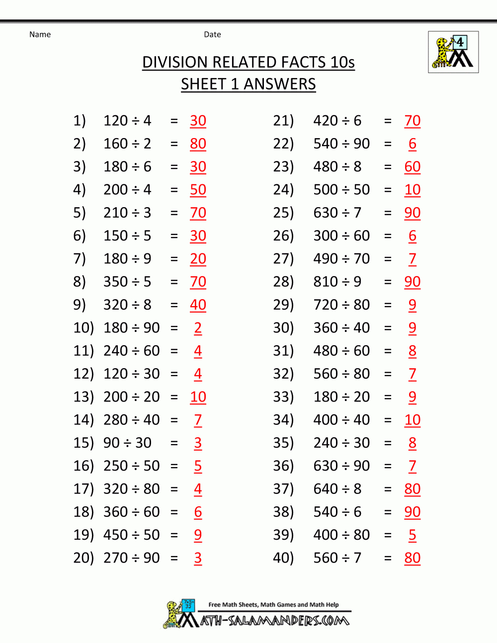 Printable Division Sheets - Free Printable Division Worksheets For 4Th Grade