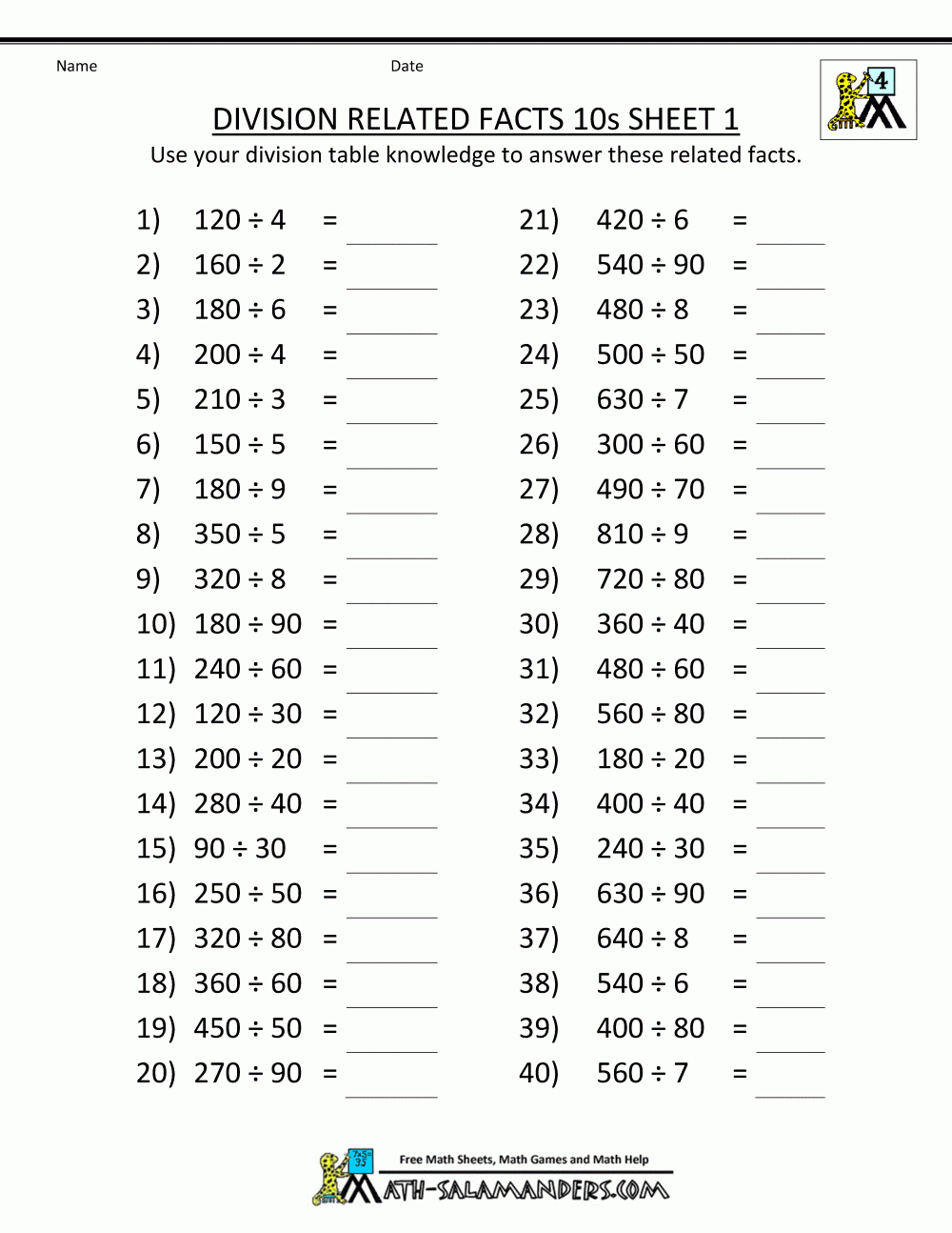 Printable Division Sheets - Free Printable Division Worksheets For 4Th Grade