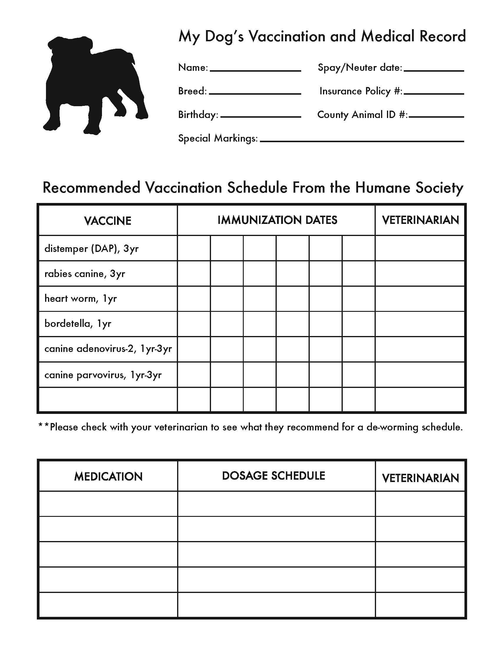 Printable Dog Shot Record Forms | Cute Pets | Dog Shots, Dogs, Dog - Free Printable Dog Shot Records