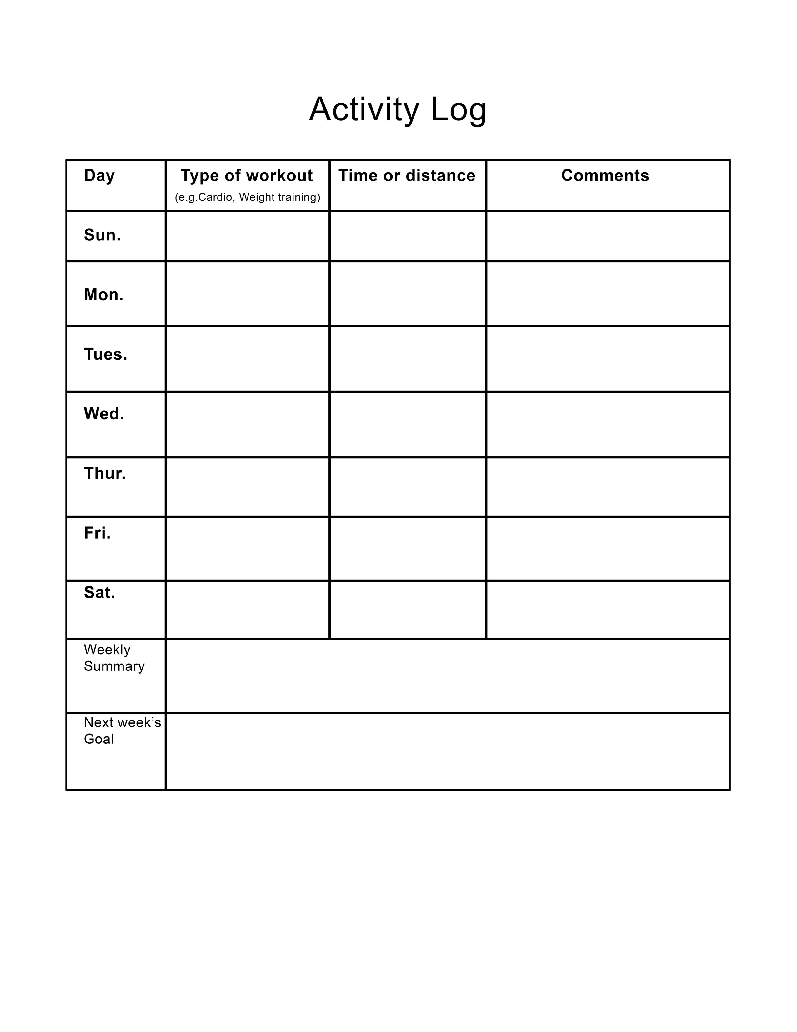 Printable Exercise Activity Log Sheet Free Printable Walking Log