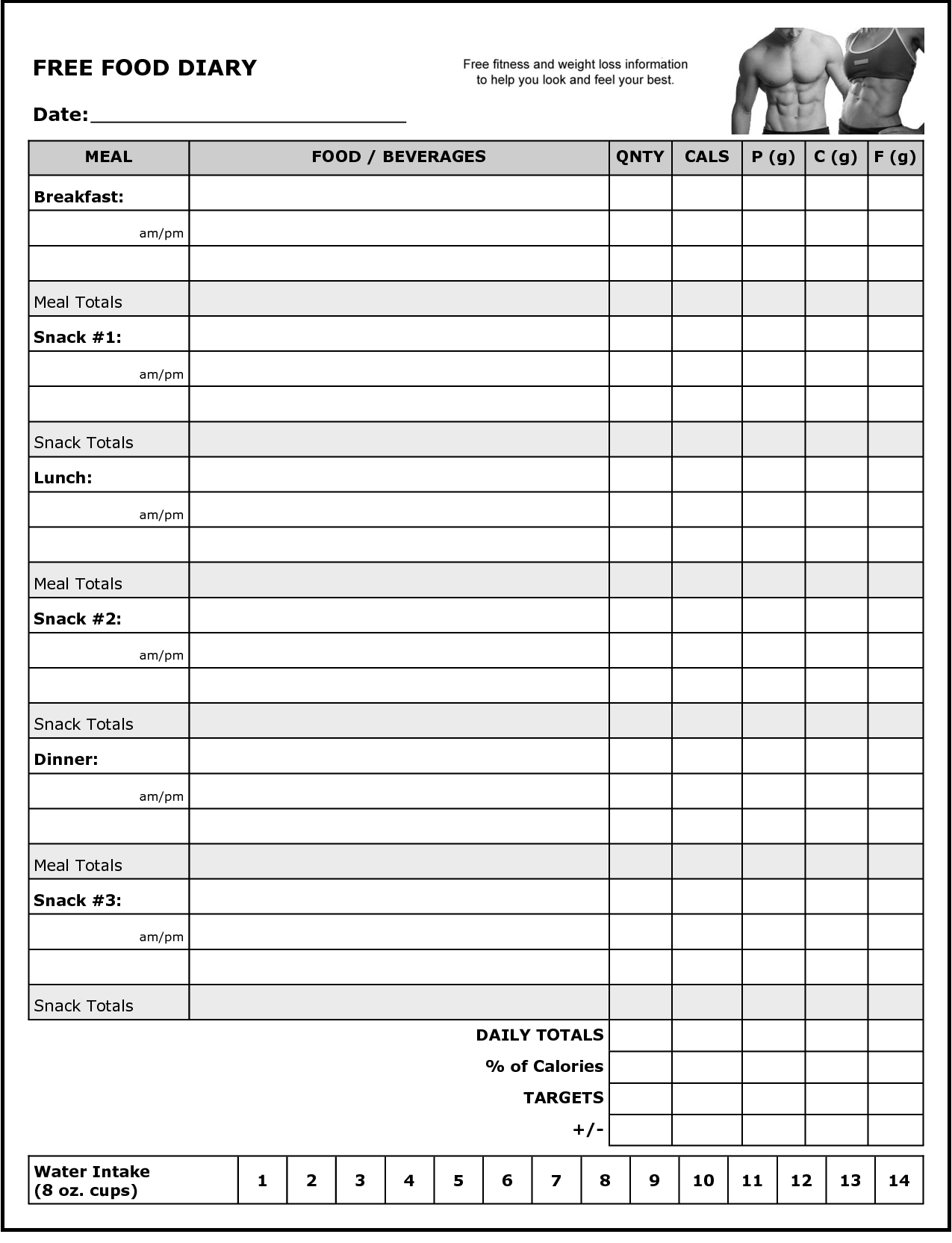 Printable Food And Exercise Log Journal | Monthly Calendar Templates - Free Printable Workout Log Sheets